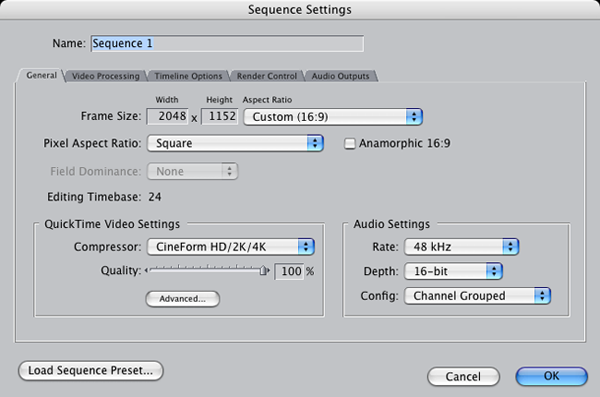 FCP Sequence settings